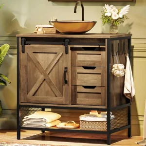 30'' Farmhouse Bathroom Vanity with Vessel Sink, Bathroom Sink Storage Cabinet