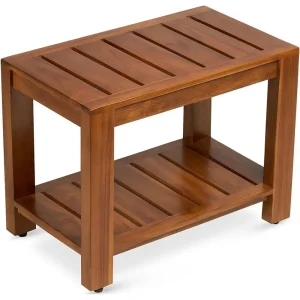 24 Wide Fully Assembled Teak Shower Bench with Shelf
