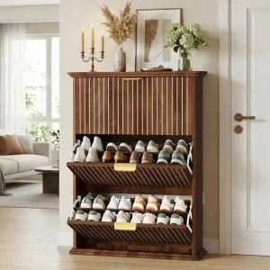 Slim Shoe Storage Cabinet with 3 Shelves