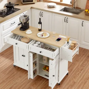 60" Mobile Kitchen Islands Rolling Trolleys Kitchen Island