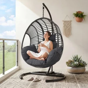 Oversized Hanging Egg Chair with Stand Outdoor Wicker Swing