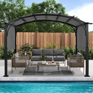 Outdoor Pergola 10'x10', Arched Patio Gazebo with Retractable Sun Shade