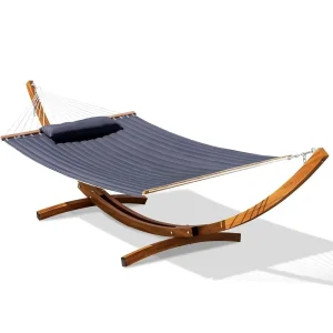 12 FT 2 Person Double Quilted Hammock with Curved Steel Heavy Duty Stand