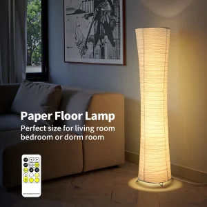 Paper floor lamp, paper and chrome-plated standing lamp, LED light strip
