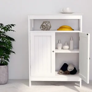 White Bathroom Storage Cabinet with Double Shutter Doors