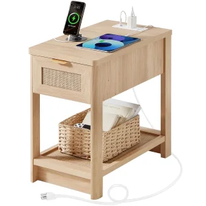 Narrow Night Stand with Charging Station