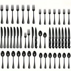 36-Piece Black Silverware Set With Steak Knives