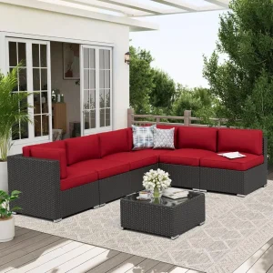 7-Piece Outdoor Patio Furniture Sofa Set Black Rattan Wicker Sectional
