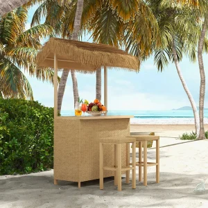 Outdoor Tiki Bar Set with Widen Ceramic Top