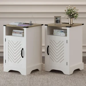 Farmhouse Nightstand Set of 2, 25" Tall Nightstand with Charging Station