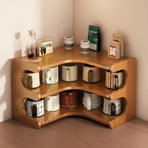 1pc Multi-Tier Bamboo Corner Desk Shelf - Natural Wood Rectangular Corner Organizer