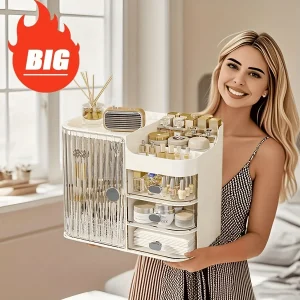 Makeup Organizer with Mirror & Drawers, Large Capacity Cosmetic Storage Box