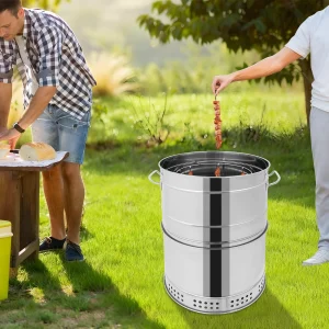 Freestanding Large Portable Smokeless Charcoal Grill - 360° Stainless Steel BBQ Barrel