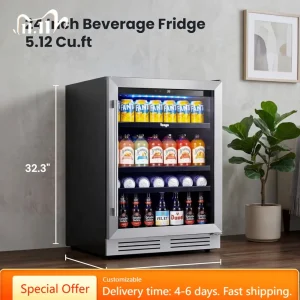 24in Beverage Cooler 180 Cans Beer Fridge Glass Door 34-54℉