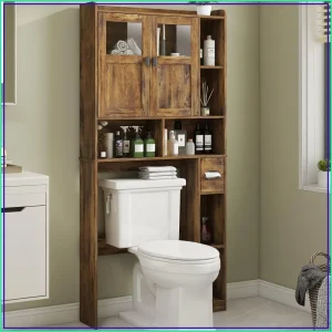 Over Toilet Storage Cabinet with Glass Doors, Adjustable Shelves