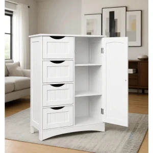 Space-Saving 4-Drawer Storage Cabinet for Bathrooms, White