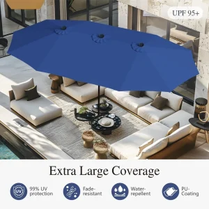15ft Extra Large Rectangular Market Patio Umbrella,Heavy Duty,Base Included