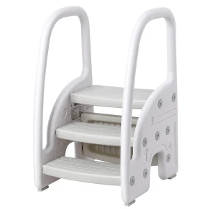 Toddler Step Stool, Kids Step Stool with Handles Sides, Plastic 3 Step Stool for Bathroom