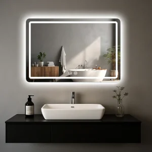 LED Bathroom Mirror Wall Mounted Fogless Makeup Mirror with Lights Stepless Dimmable 3 Colors