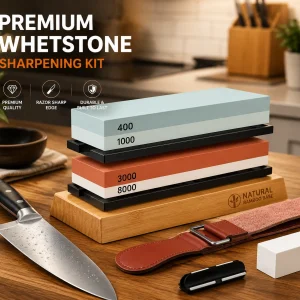 Professional Knife Sharpening Stone Set, 4-in-1 Whetstone 400/1000 3000/8000 Grit with Bamboo Base