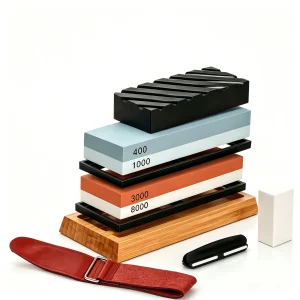 Professional Knife Sharpening Stone Set, 4-in-1 Whetstone 400/1000 3000/8000 Grit with Bamboo Base - Thumbnail Image 7