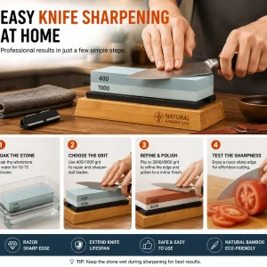 Professional Knife Sharpening Stone Set, 4-in-1 Whetstone 400/1000 3000/8000 Grit with Bamboo Base - Thumbnail Image 3