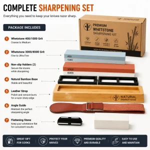 Professional Knife Sharpening Stone Set, 4-in-1 Whetstone 400/1000 3000/8000 Grit with Bamboo Base - Thumbnail Image 6