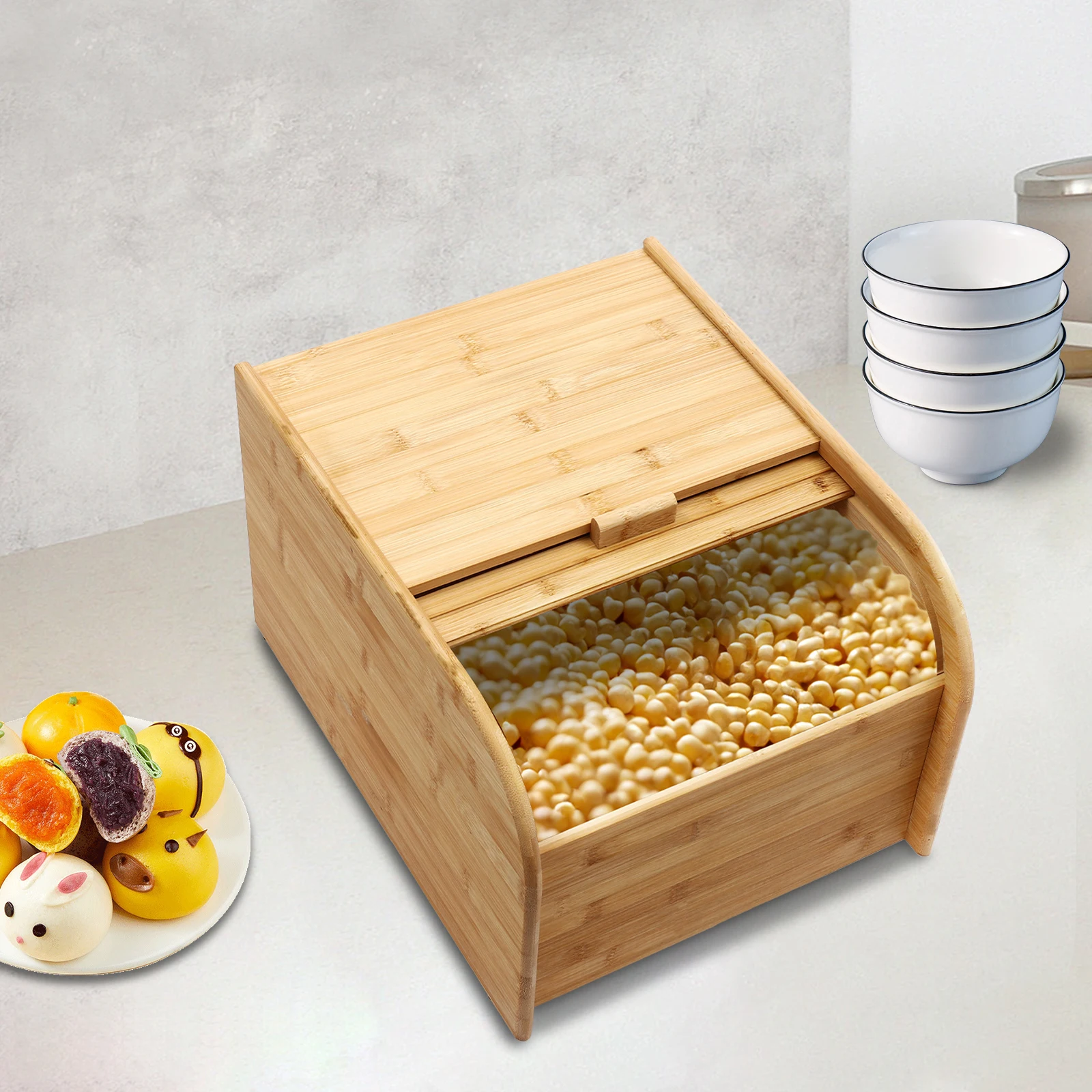 15kg Bamboo Rice Container Large Capacity Grain Storage Box Airtight Dry Food Bin - Image 4