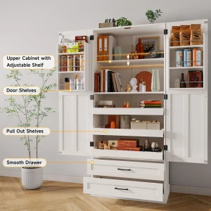 6 Door Kitchen Pantry Cabinet Pantry Storage Cabinet with Shelves, 71" Tall - Thumbnail Image 3