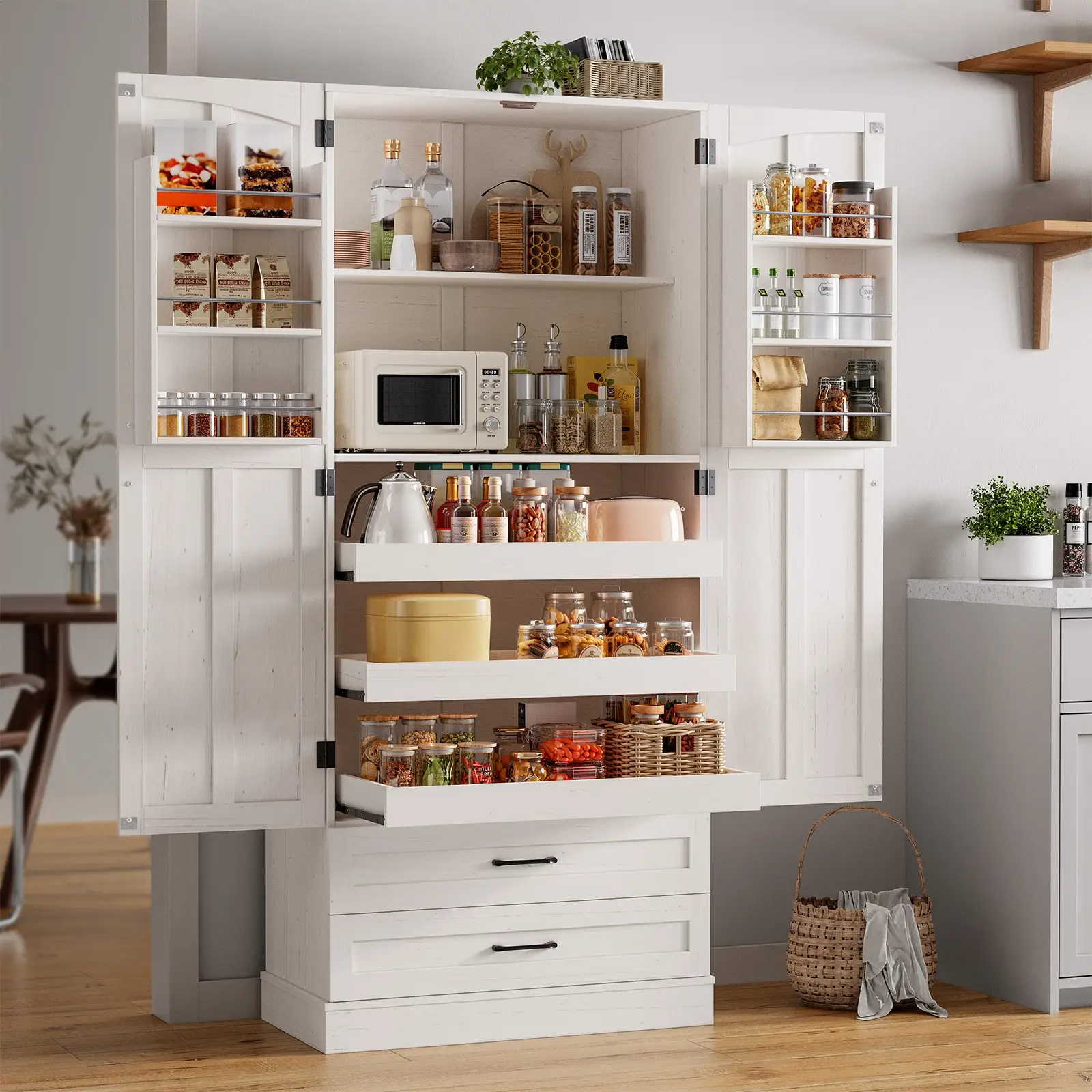 6 Door Kitchen Pantry Cabinet Pantry Storage Cabinet with Shelves, 71" Tall - Image 1