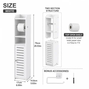 Slim Bathroom Storage Cabinet with Toilet Paper Holder - Thumbnail Image 10