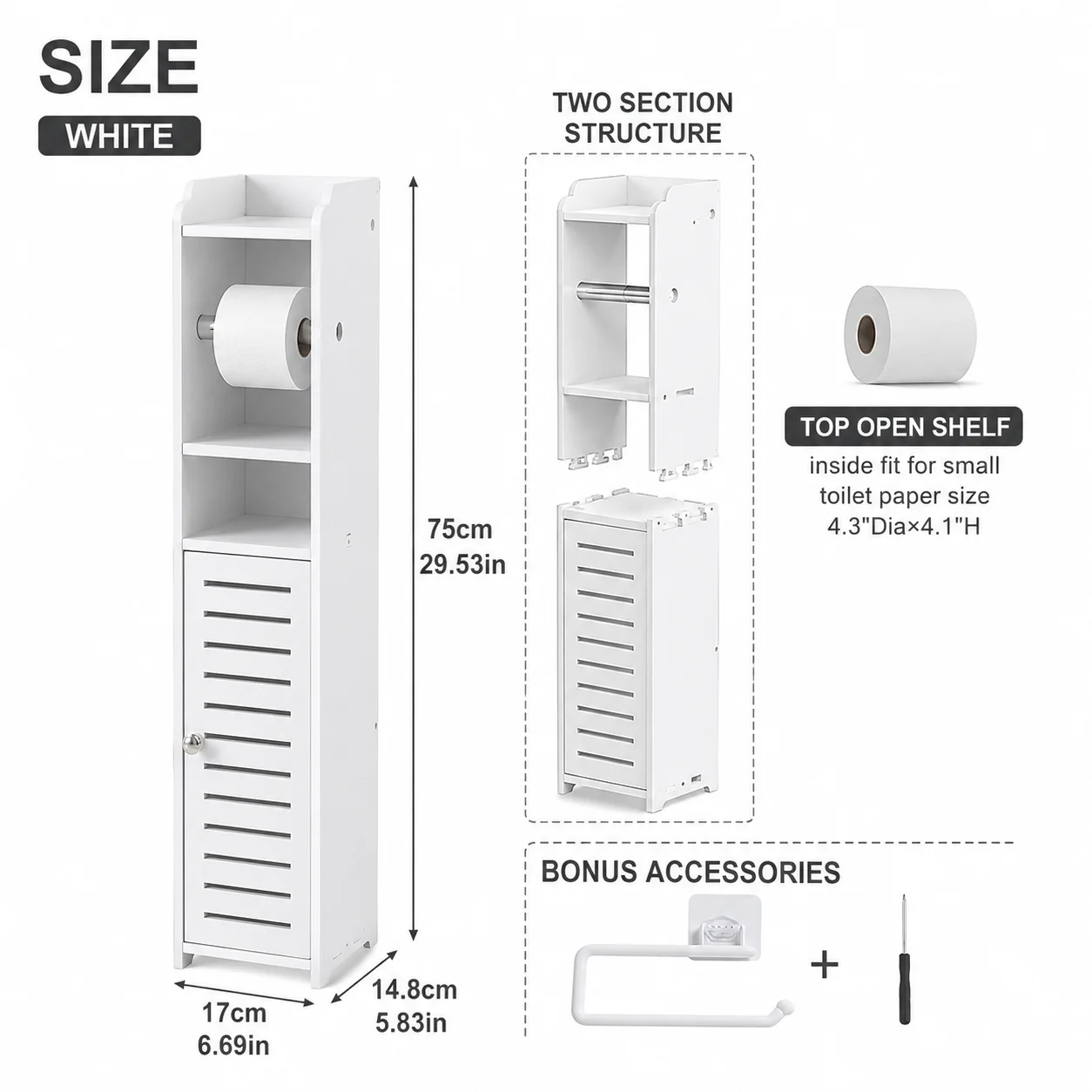 Slim Bathroom Storage Cabinet with Toilet Paper Holder - Image 10