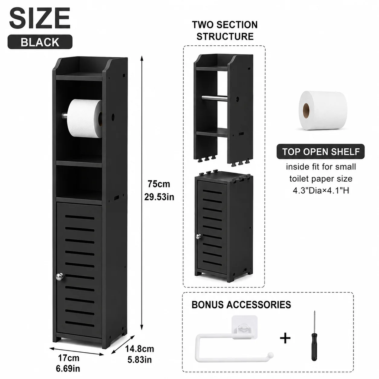 Slim Bathroom Storage Cabinet with Toilet Paper Holder - Image 8