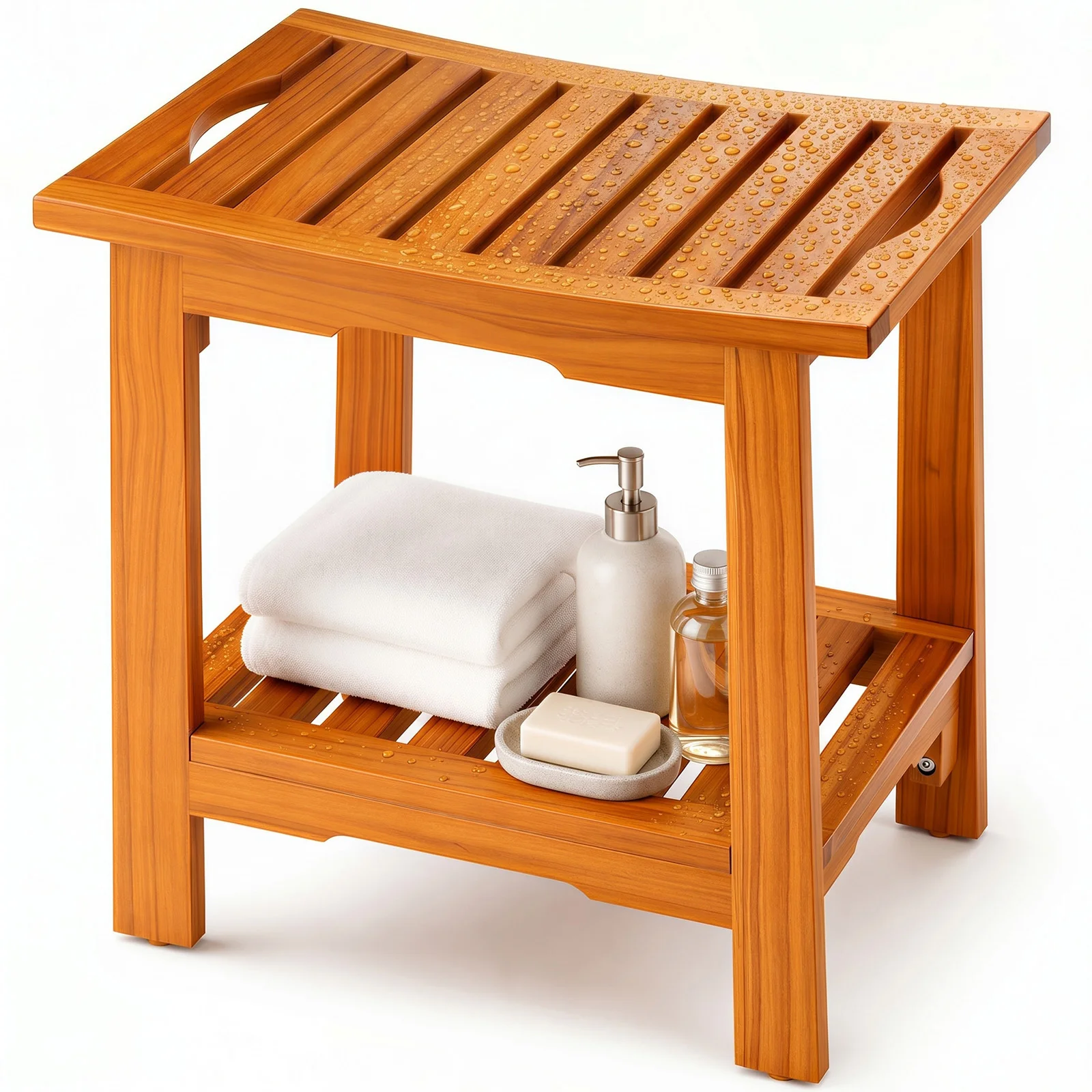 JHK 18IN/14IN Wooden Bathroom Shower Stool Waterproof Shower Bench - Image 1