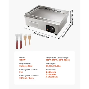 SucceBuy Commercial Electric Griddle 122-570°F Adjustable Temp Control Stainless Steel Countertop - Thumbnail Image 7