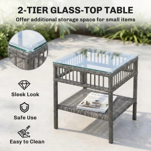 3 Pieces Pe Rattan Rocking Chair Set for Outdoor, Grey - Thumbnail Image 7