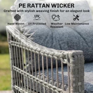 3 Pieces Pe Rattan Rocking Chair Set for Outdoor, Grey - Thumbnail Image 5