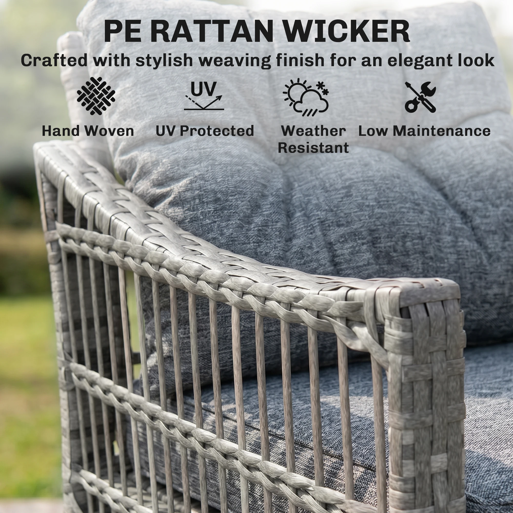3 Pieces Pe Rattan Rocking Chair Set for Outdoor, Grey - Image 5