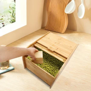 15kg Bamboo Rice Container Large Capacity Grain Storage Box Airtight Dry Food Bin - Thumbnail Image 3