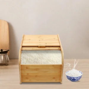 15kg Bamboo Rice Container Large Capacity Grain Storage Box Airtight Dry Food Bin