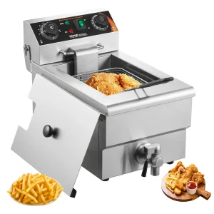SucceBuy Commercial Deep Fryer Electric Countertop Fryer with Basket Stainless Steel Single Oil Fryer