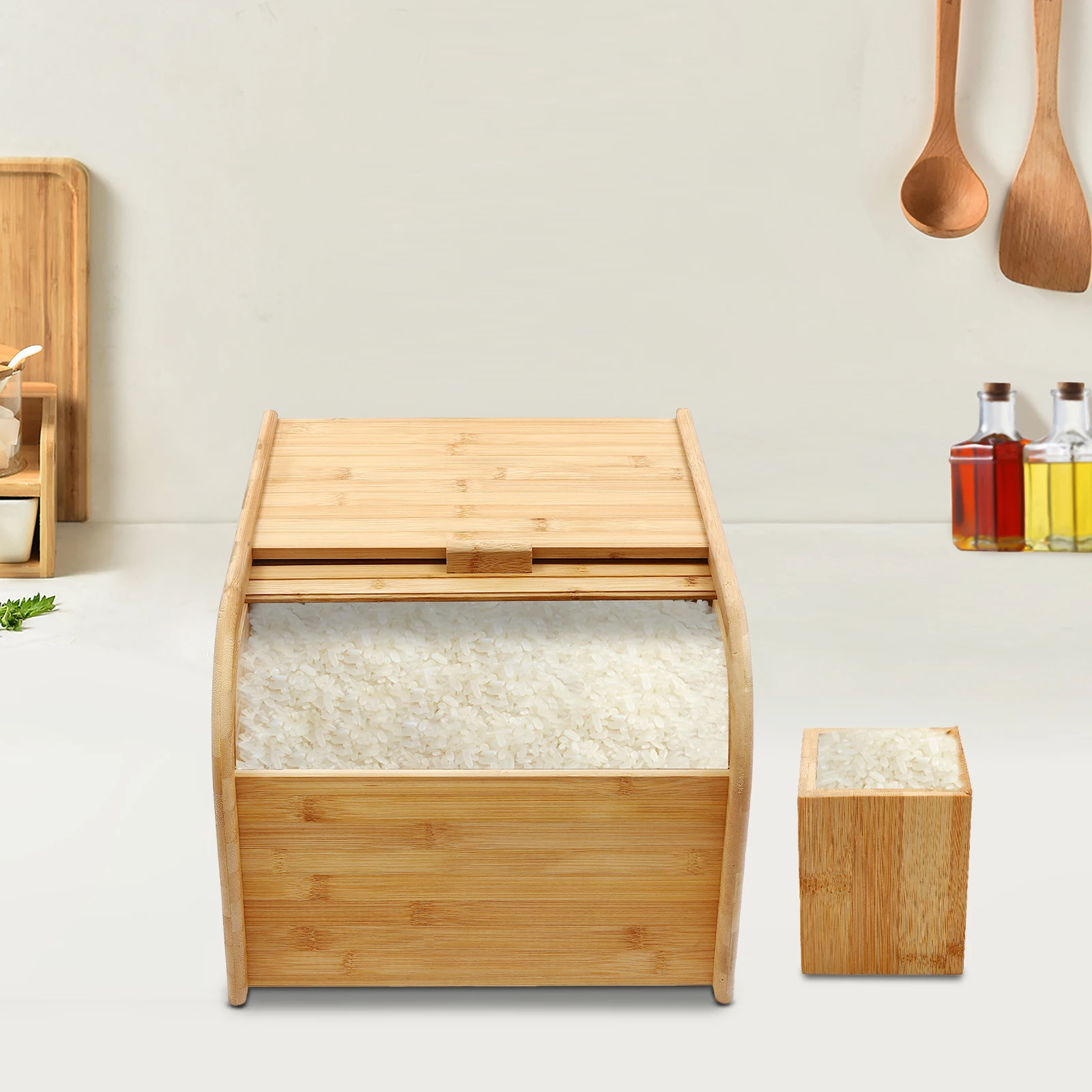 15kg Bamboo Rice Container Large Capacity Grain Storage Box Airtight Dry Food Bin - Image 2