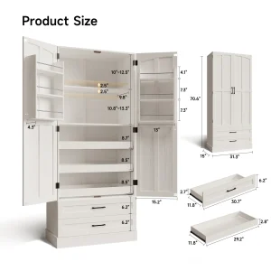 6 Door Kitchen Pantry Cabinet Pantry Storage Cabinet with Shelves, 71" Tall - Thumbnail Image 2