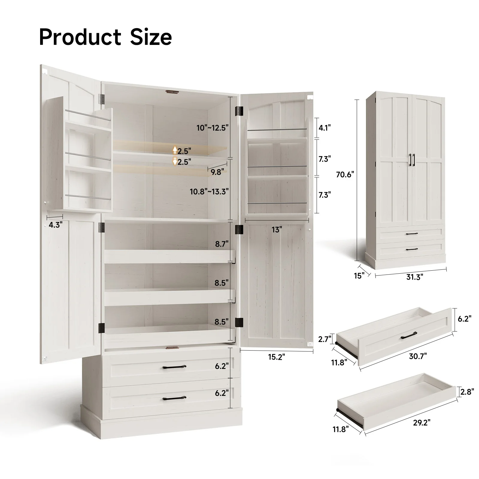 6 Door Kitchen Pantry Cabinet Pantry Storage Cabinet with Shelves, 71" Tall - Image 2
