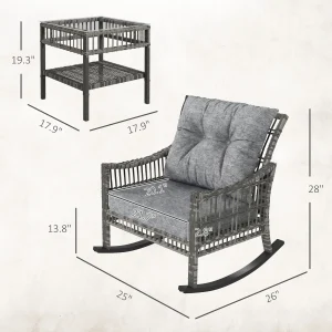 3 Pieces Pe Rattan Rocking Chair Set for Outdoor, Grey - Thumbnail Image 3
