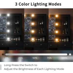 Glam Style Vanity Table Set, LED Lighted Makeup Mirror with 3 Dimmable Brightness - Thumbnail Image 4