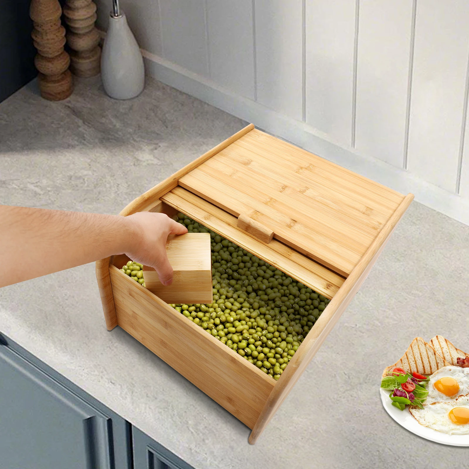 15kg Bamboo Rice Container Large Capacity Grain Storage Box Airtight Dry Food Bin - Image 6