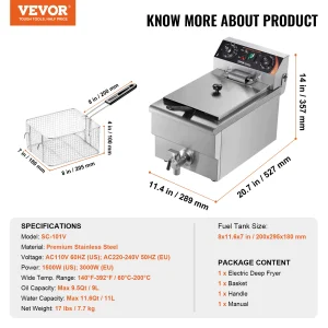 SucceBuy Commercial Deep Fryer Electric Countertop Fryer with Basket Stainless Steel Single Oil Fryer - Thumbnail Image 7