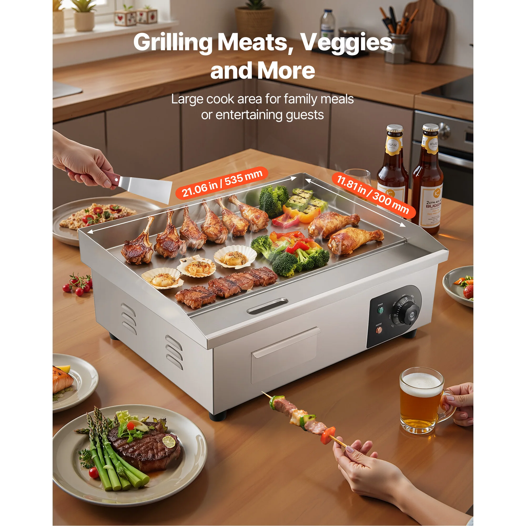 SucceBuy Commercial Electric Griddle 122-570°F Adjustable Temp Control Stainless Steel Countertop - Image 2