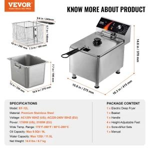 SucceBuy Commercial Deep Fryer Electric Countertop Fryer with Basket Stainless Steel Single Oil Fryer - Thumbnail Image 8